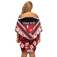 Personalised Wallis et Futuna Off Shoulder Short Dress Hibiscus and Polynesian Tribal Tattoos LT9 - Polynesian Pride