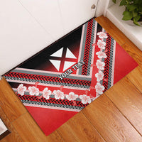 Personalised Wallis et Futuna Rubber Doormat Hibiscus and Polynesian Tribal Tattoos LT9 Red - Polynesian Pride
