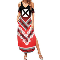 Personalised Wallis et Futuna Summer Maxi Dress Hibiscus and Polynesian Tribal Tattoos LT9 Women Red - Polynesian Pride