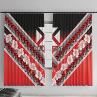Personalised Wallis et Futuna Window Curtain Hibiscus and Polynesian Tribal Tattoos LT9 With Hooks Red - Polynesian Pride