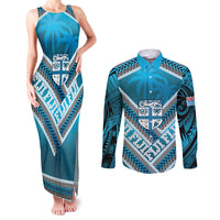 Custom Fiji Rugby Couples Matching Tank Maxi Dress and Long Sleeve Button Shirt Fijian Warrior With Polynesian Tribal Tattoos