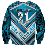 Custom Fiji Rugby Sweatshirt Fijian Warrior With Polynesian Tribal Tattoos
