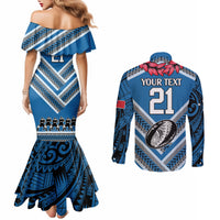 Custom Manuma Samoa Rugby Couples Matching Mermaid Dress and Long Sleeve Button Shirt Ula fala Samoan Siva Tau Tribal LT9 - Polynesian Pride