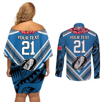 Custom Manuma Samoa Rugby Couples Matching Off Shoulder Short Dress and Long Sleeve Button Shirt Ula fala Samoan Siva Tau Tribal