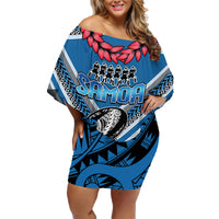 Custom Manuma Samoa Rugby Family Matching Off Shoulder Short Dress and Hawaiian Shirt Ula fala Samoan Siva Tau Tribal