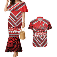 Custom Tonga Rugby Couples Matching Mermaid Dress and Hawaiian Shirt Tonga Sipi Tau Ngatu Tribal Pattern LT9 Red - Polynesian Pride
