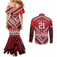 Custom Tonga Rugby Couples Matching Mermaid Dress and Long Sleeve Button Shirt Tonga Sipi Tau Ngatu Tribal Pattern LT9 - Polynesian Pride
