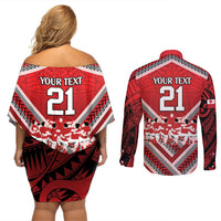 Custom Tonga Rugby Couples Matching Off Shoulder Short Dress and Long Sleeve Button Shirt Tonga Sipi Tau Ngatu Tribal Pattern LT9 - Polynesian Pride