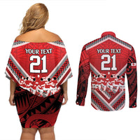 Custom Tonga Rugby Couples Matching Off Shoulder Short Dress and Long Sleeve Button Shirt Tonga Sipi Tau Ngatu Tribal Pattern LT9 - Polynesian Pride