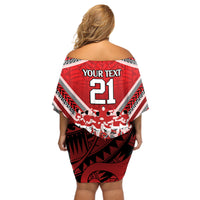 Custom Tonga Rugby Off Shoulder Short Dress Tonga Sipi Tau Ngatu Tribal Pattern LT9 - Polynesian Pride