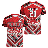 Custom Tonga Rugby Women V Neck T Shirt Tonga Sipi Tau Ngatu Tribal Pattern
