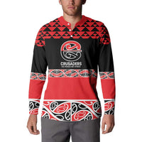 New Zealand Rugby Pacific Custom Button Sweatshirt Whatumoana Maori Kowhaiwhai Pattern