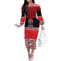 New Zealand Rugby Pacific Custom Family Matching Off The Shoulder Long Sleeve Dress and Hawaiian Shirt Whatumoana Maori Kowhaiwhai Pattern