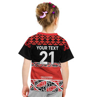New Zealand Rugby Pacific Custom Kid T Shirt Whatumoana Maori Kowhaiwhai Pattern