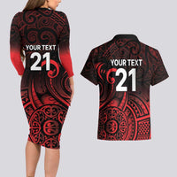 New Zealand Rugby Pacific Custom Couples Matching Long Sleeve Bodycon Dress and Hawaiian Shirt Whatumoana Maori Tribal Tattoo