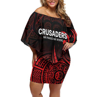 New Zealand Rugby Pacific Custom Off Shoulder Short Dress Whatumoana Maori Tribal Tattoo