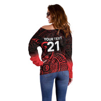 New Zealand Rugby Pacific Custom Off Shoulder Sweater Whatumoana Maori Tribal Tattoo