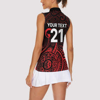 New Zealand Rugby Pacific Custom Women Sleeveless Polo Shirt Whatumoana Maori Tribal Tattoo