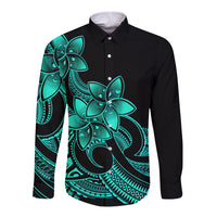 Polynesian Pride Plumeria Flowers Long Sleeve Button Shirt Polynesian Tribal Aqua Vibe LT9 Unisex Aqua - Polynesian Pride