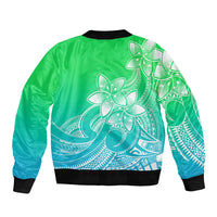Polynesian Pride Plumeria Flowers Bomber Jacket Polynesian Tribal Gradient Green LT9 - Polynesian Pride