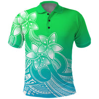 Polynesian Pride Plumeria Flowers Polo Shirt Polynesian Tribal Gradient Green LT9 Green - Polynesian Pride