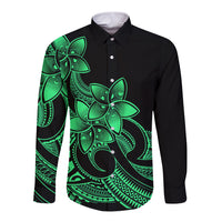 Polynesian Pride Plumeria Flowers Long Sleeve Button Shirt Polynesian Tribal Green Vibe LT9 Unisex Green - Polynesian Pride