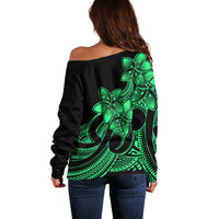 Polynesian Pride Plumeria Flowers Off Shoulder Sweater Polynesian Tribal Green Vibe LT9 - Polynesian Pride