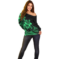 Polynesian Pride Plumeria Flowers Off Shoulder Sweater Polynesian Tribal Green Vibe LT9 - Polynesian Pride