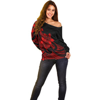 Polynesian Pride Plumeria Flowers Off Shoulder Sweater Polynesian Tribal Red Vibe LT9 - Polynesian Pride