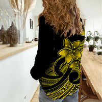 Polynesian Pride Plumeria Flowers Women Casual Shirt Polynesian Tribal Yellow Vibe LT9 - Polynesian Pride