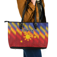 Personalized Philippines Eight Rays Sun Leather Tote Bag Traditional Filipino Igorot Pattern Motif