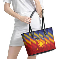 Personalized Philippines Eight Rays Sun Leather Tote Bag Traditional Filipino Igorot Pattern Motif