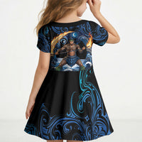 Samoa Siva Afi Kid Short Sleeve Dress Fireknife Fire Dance Pacific Tribal Motif