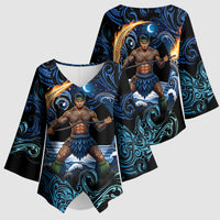 Samoa Siva Afi Kimono Sleeve Blouse Fireknife Fire Dance Pacific Tribal Motif