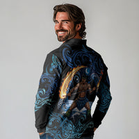 Samoa Siva Afi Long Sleeve Polo Shirt Fireknife Fire Dance Pacific Tribal Motif