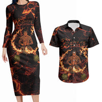 Samoa Siva Afi Dance Fireknife Couples Matching Long Sleeve Bodycon Dress and Hawaiian Shirt Polynesian Heritage Fire Dance