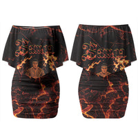 Samoa Siva Afi Dance Fireknife Couples Matching Off Shoulder Short Dress and Hawaiian Shirt Polynesian Heritage Fire Dance