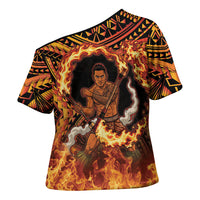 Samoa Siva Afi Dance Fireknife Cross Shoulder Shirt Samoan Tribal Motif Dancing in the Fire LT9 - Polynesian Pride