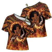 Samoa Siva Afi Dance Fireknife Cross Shoulder Shirt Samoan Tribal Motif Dancing in the Fire LT9 - Polynesian Pride