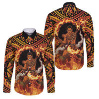 Samoa Siva Afi Dance Fireknife Family Matching Off The Shoulder Long Sleeve Dress and Hawaiian Shirt Samoan Tribal Motif Dancing in the Fire