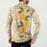 Maku'e Hawaiian Mango Palaka Button Sweatshirt Aloha Hibiscus Pikake Lei
