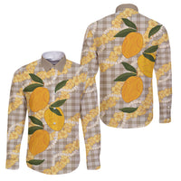 Maku'e Hawaiian Mango Palaka Family Matching Long Sleeve Bodycon Dress and Hawaiian Shirt Aloha Hibiscus Pikake Lei