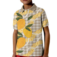 Maku'e Hawaiian Mango Palaka Kid Polo Shirt Aloha Hibiscus Pikake Lei