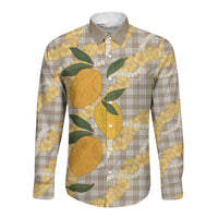 Maku'e Hawaiian Mango Palaka Long Sleeve Button Shirt Aloha Hibiscus Pikake Lei