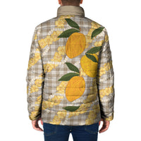 Maku'e Hawaiian Mango Palaka Padded Jacket Aloha Hibiscus Pikake Lei