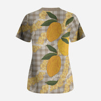 Maku'e Hawaiian Mango Palaka Scrub Top Aloha Hibiscus Pikake Lei