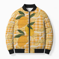 Alani Hawaiian Mango Palaka Bomber Puffer Jacket Aloha Hibiscus Pikake Lei
