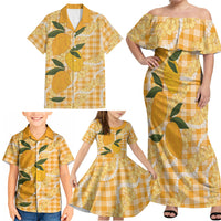 Alani Hawaiian Mango Palaka Family Matching Off Shoulder Maxi Dress and Hawaiian Shirt Aloha Hibiscus Pikake Lei