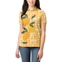Alani Hawaiian Mango Palaka Women Polo Shirt Aloha Hibiscus Pikake Lei