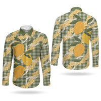 Uliuli Ahiahia Hawaiian Mango Palaka Couples Matching Long Sleeve Bodycon Dress and Long Sleeve Button Shirt Aloha Hibiscus Pikake Lei
